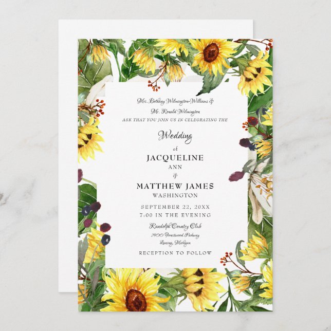 Fall Floral Sunflower Wedding Invitation (Front/Back)