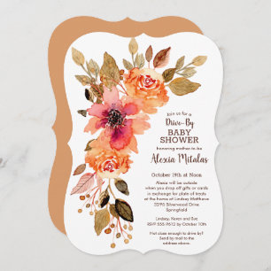 Fall Floral Swag DRIVE-BY Baby Shower Invitations