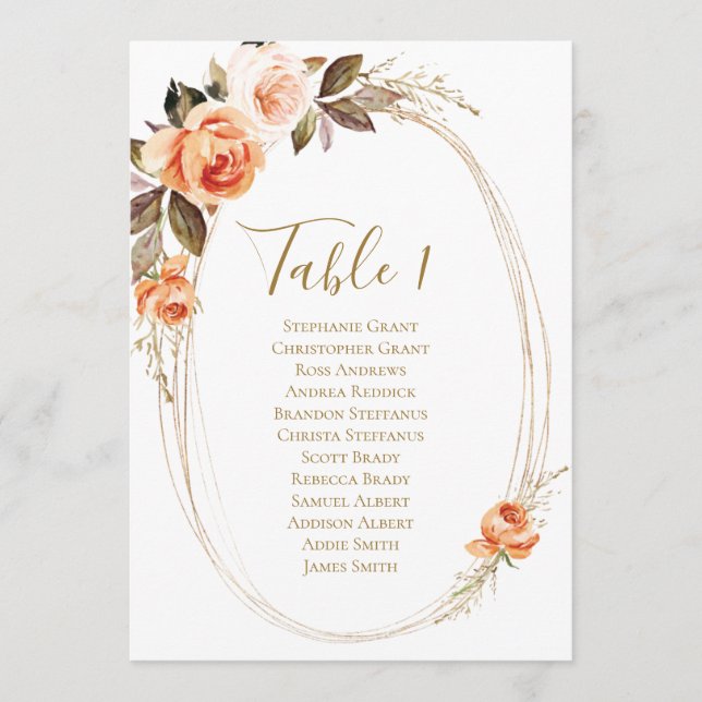 Fall Floral Table Number Seating Chart (Front)