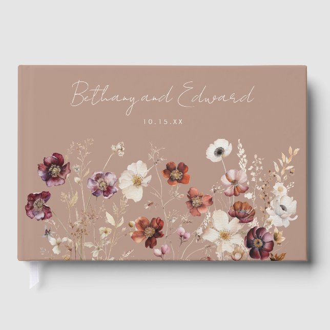Fall Floral Taupe Wedding Guest Book (Front)