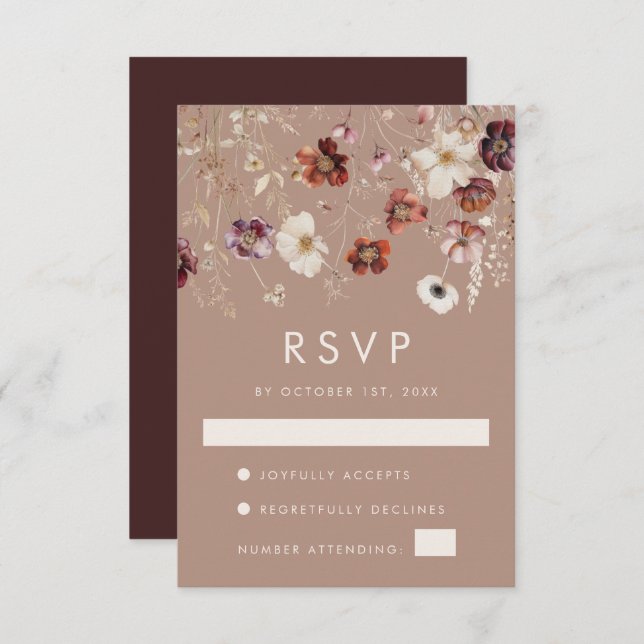 Fall Floral Taupe Wedding RSVP Card (Front/Back)