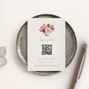 Fall Floral Teacup Bridal Shower Registry QR Code Enclosure Card