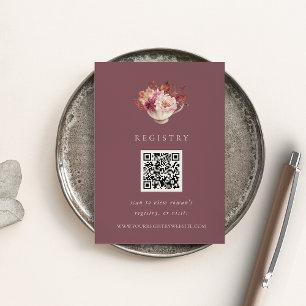 Fall Floral Teacup Bridal Shower Registry QR Code Enclosure Card