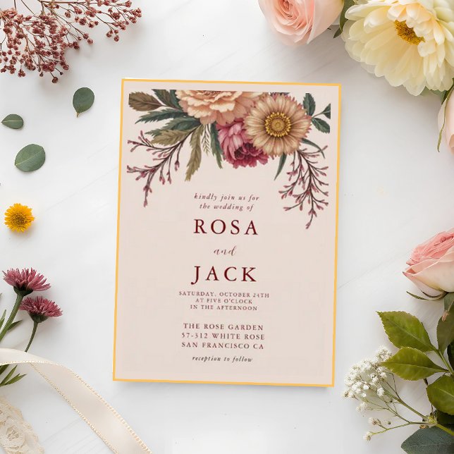 Fall Floral Terracotta Pampas Grass Wedding Invitation (Creator Uploaded)