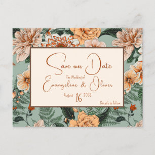 Fall Floral Terracotta Sage Blush Wedding Announcement Postcard