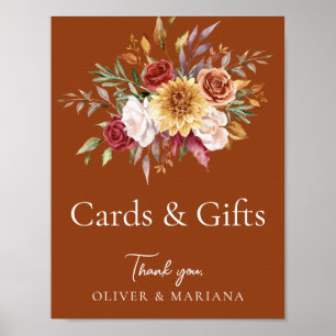 Fall Floral Terracotta Wedding Cards & Gifts Sign