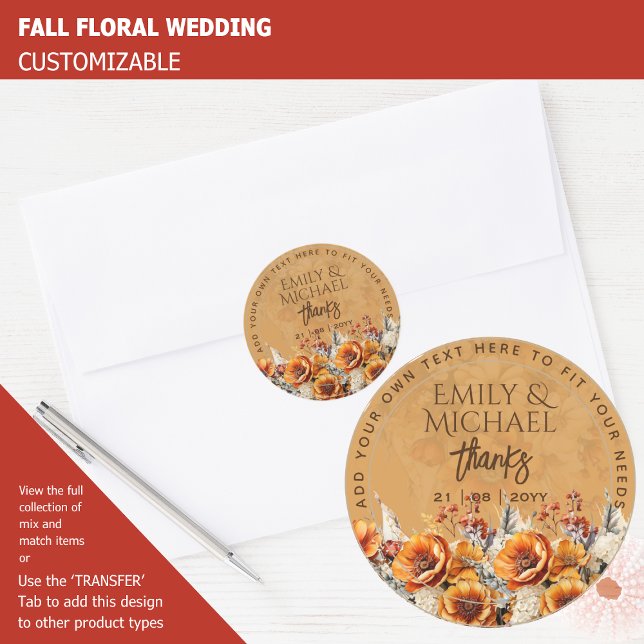 FALL FLORAL THANK YOU FAVOR GIFT ENVELOPE CUSTOM   CLASSIC ROUND STICKER (Creator Uploaded)