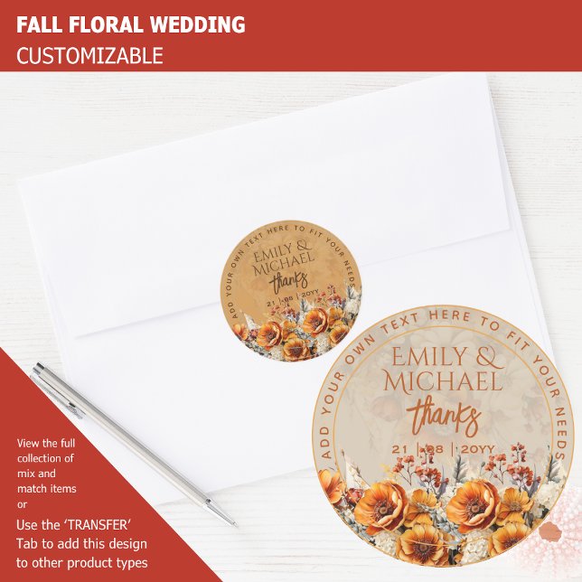 FALL FLORAL THANK YOU FAVOR GIFT ENVELOPE CUSTOM   CLASSIC ROUND STICKER (Creator Uploaded)