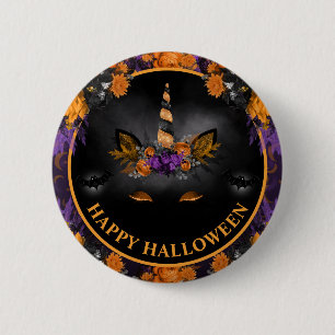 Fall Floral Unicorn Face Happy Halloween 6 Cm Round Badge