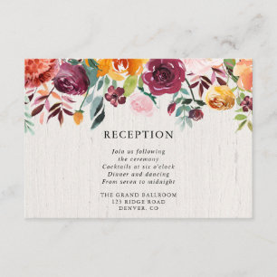 Fall floral watercolor rustic wedding reception enclosure card