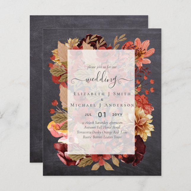 Fall Floral Wedding - Burgundy Orange BUDGET (Front/Back)