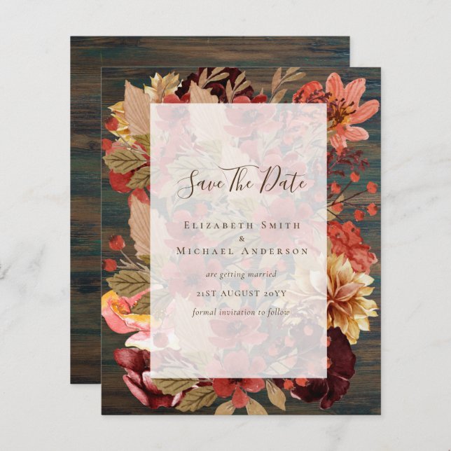 Fall Floral Wedding - Burgundy Orange BUDGET (Front/Back)
