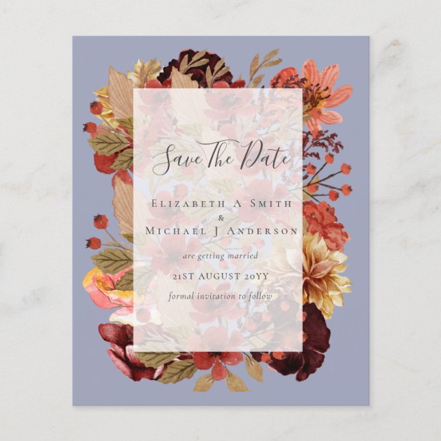 Fall Floral Wedding - Burgundy Orange BUDGET Flyer (Front)