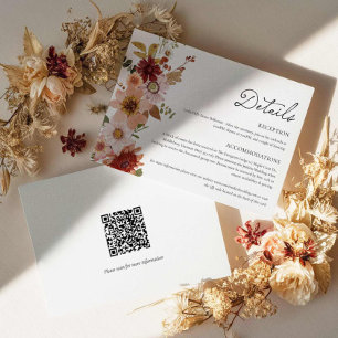 Fall Floral Wedding Details Card with QR Code