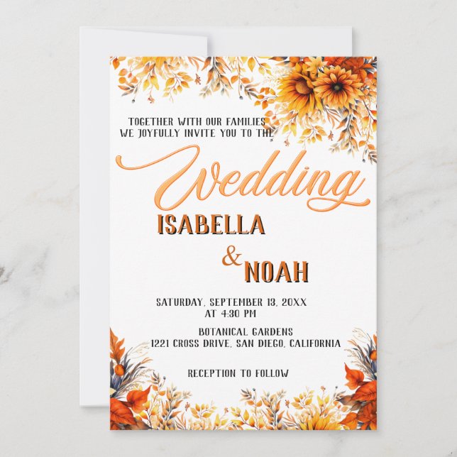 Fall Floral Wedding in season / Boho flowers Invitation (Front)