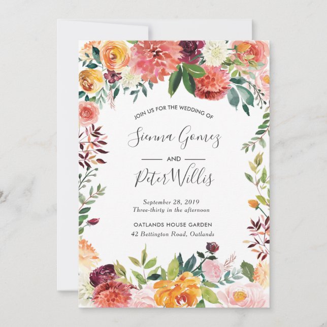 Fall floral Wedding invitation (Front)