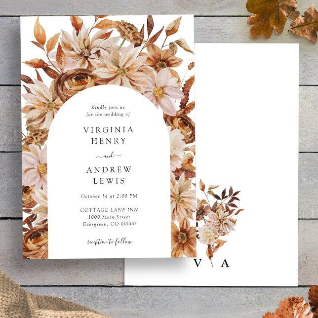 Fall Floral Wedding Invitation (Rustic Terracotta Fall Floral Wedding Invitation by Painted Paperie
)