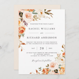 Fall Floral Wedding Invitation Peach Orange Modern