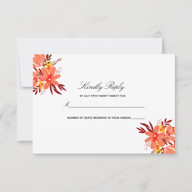 Fall Floral Wedding Orange Gold Tan Wedding RSVP  Card (Front)