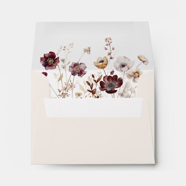 Fall Floral Wedding Self-Addressed Wedding RSVP Envelope (Back (Bottom))
