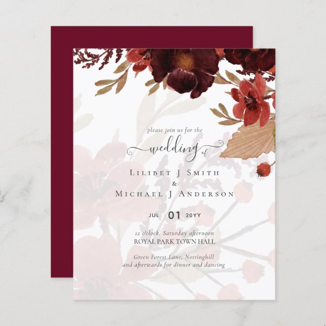 Fall Floral Wedding Suite Terracotta Burgundy Red (Front/Back)