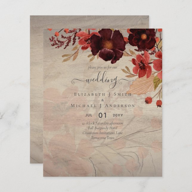 Fall Floral Wedding Terracotta Burgundy Red (Front/Back)