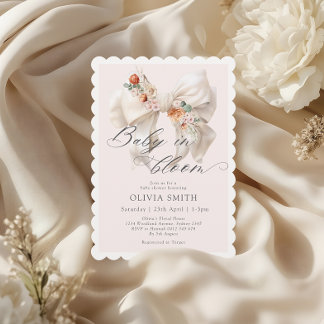 Fall Floral White Bow Baby in Bloom Baby Shower Invitation