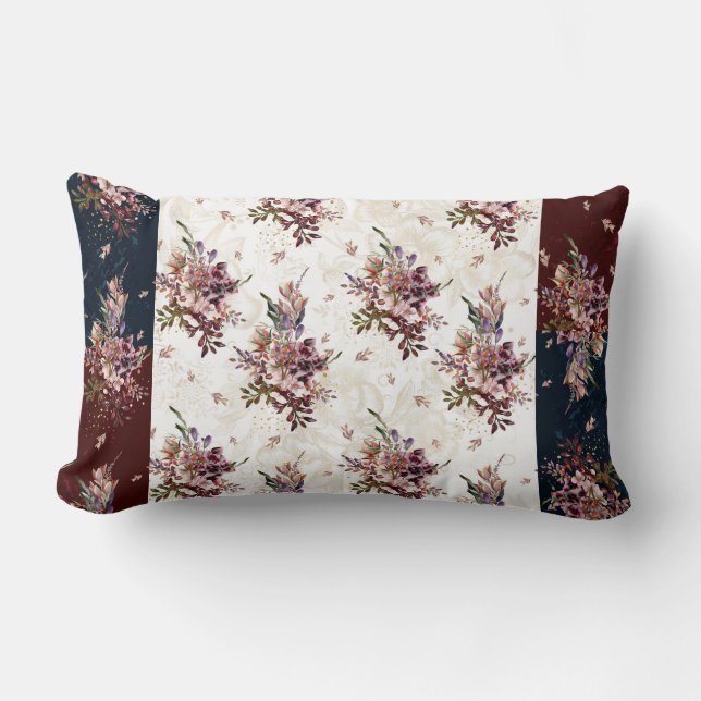 Fall Floral White/Burgundy/Navy Lumbar  Pillow (Front)