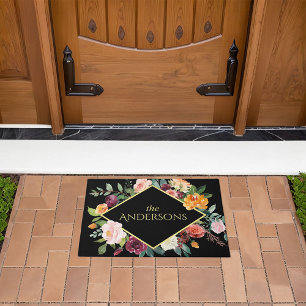 Fall Floral with Your Family Name Doormat