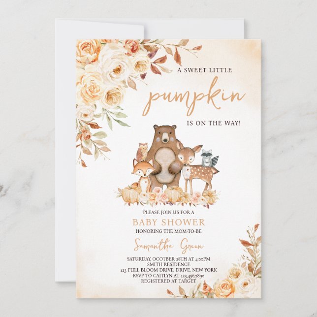 Fall Floral Woodland Baby Shower Invitation (Front)