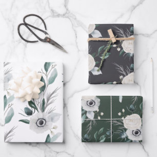 Fall Floral Wrapping Paper Flat Sheet Set of 3