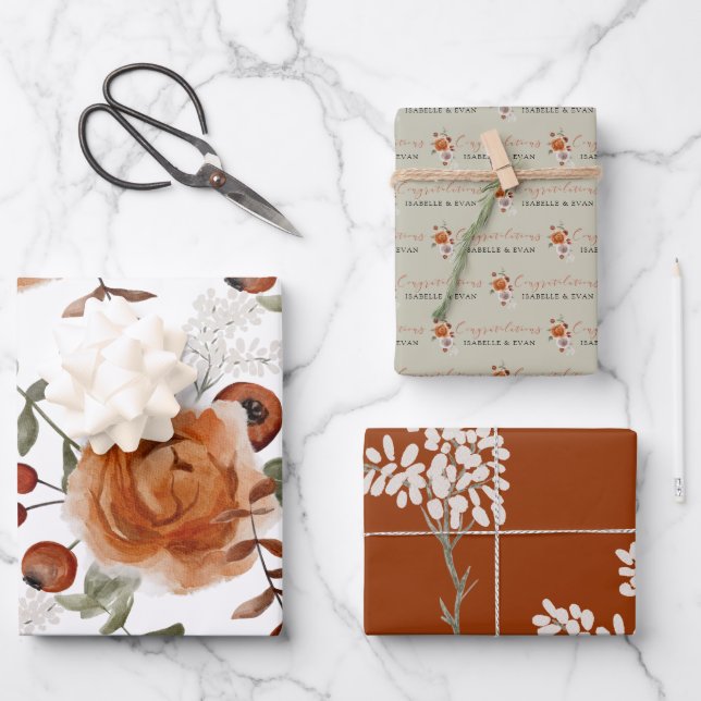 Fall Floral Wrapping Paper Sheets  (Front)