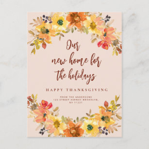 fall floral wreath moving announcement postcard