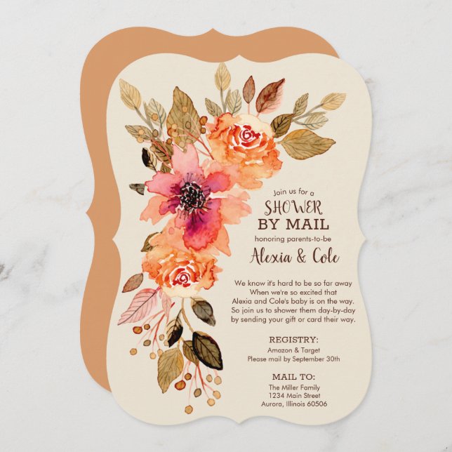 Fall Florals Baby Shower BY MAIL Invitations (Front/Back)