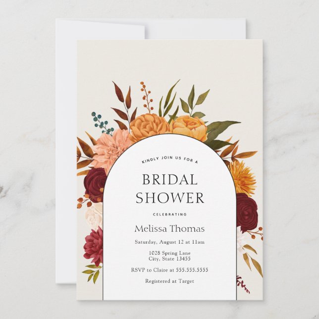 Fall Florals Mums and Marigold Arch Bridal Shower Invitation (Front)