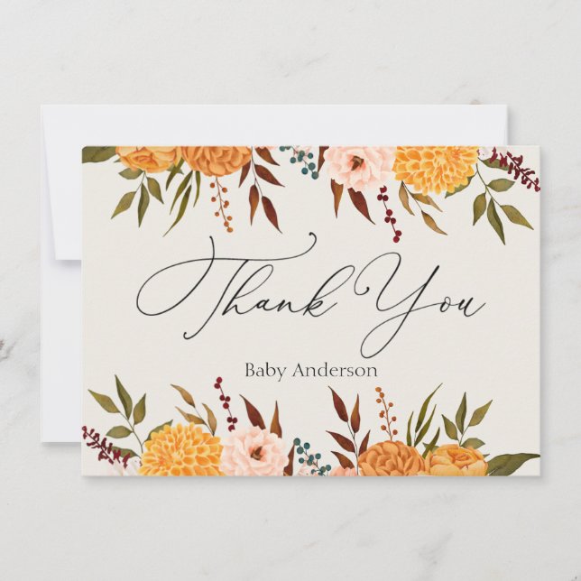 Fall Florals Mums Thank You  Note Card (Front)