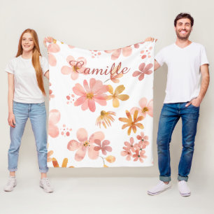 Fall florals name orange peach fleece blanket