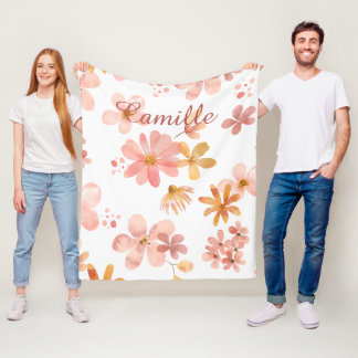 Fall florals name orange peach fleece blanket