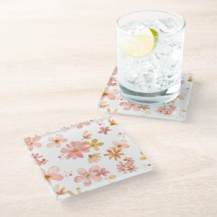 Fall florals orange peach modern glass coaster