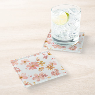 Fall florals orange peach modern glass coaster