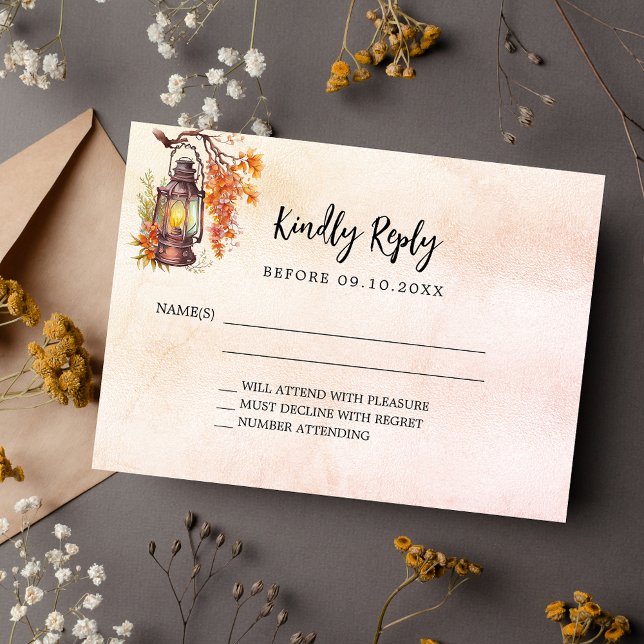 Fall florals orange rustic wedding response RSVP Card (Creator Uploaded)