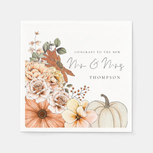 Fall Florals Pumpkin Congrats Mr Mrs Wedding Napkin
