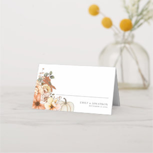 Fall Florals Pumpkin Names Date Wedding Place Card