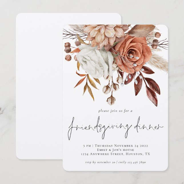 Fall Florals Terracotta Friendsgiving Thanksgiving Invitation (Front/Back)