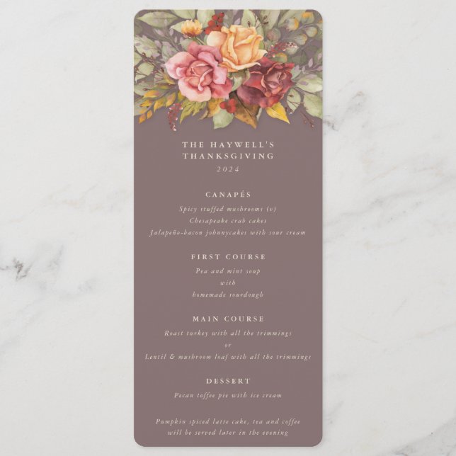 Fall Florals Thanksgiving Flat 4 Course Menu (Front)