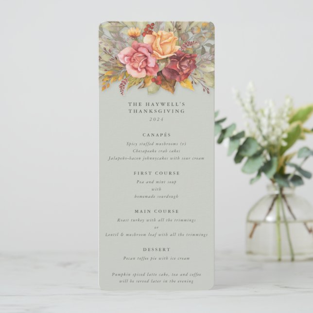 Fall Florals Thanksgiving Flat 4 Course Menu (Standing Front)