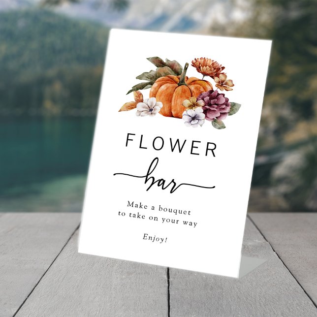 Fall Flower Bar Sign (Pumpkin Floral Fall Flower Bar Table Top Pedestal Sign by Painted Paperie
)
