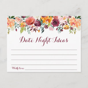 Fall Flower Date Night Ideas Cards, Orange Maroon Postcard