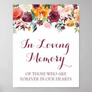 Fall Flower In Loving Memory Sign Poster, Orange