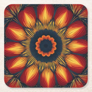 Fall Flower Kaleidoscope Square Paper Coaster